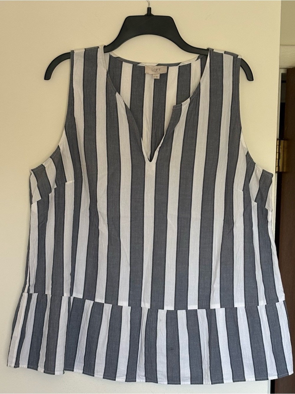 LOFT Outlet Striped Split V-Neck Peplum Tank Blouse Cotton Size XL Summer Style